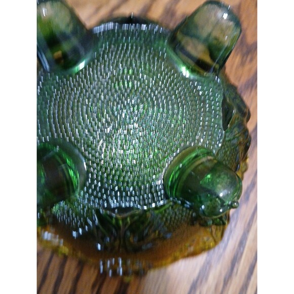 Vintage Jeannette Glass Ombre Amber Green Grape Pattern footed candy dish - Picture 14 of 16